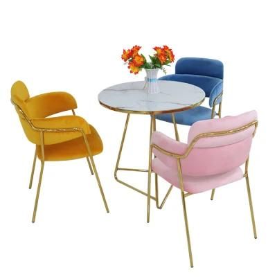 Wholesale Modern Luxury Fabric Velvet Upholstered Chair Gold Metal Legs Dining Chairs