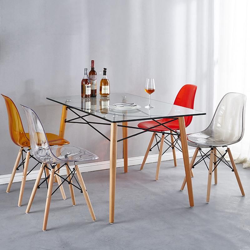 Home Chair Creative Modern Acrylic Dining Side Chair with Wood Dowel Legs