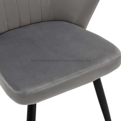 Modern Home Furniture Grey Fabric Covered Upholstered Dining Chair with Black Metal Legs
