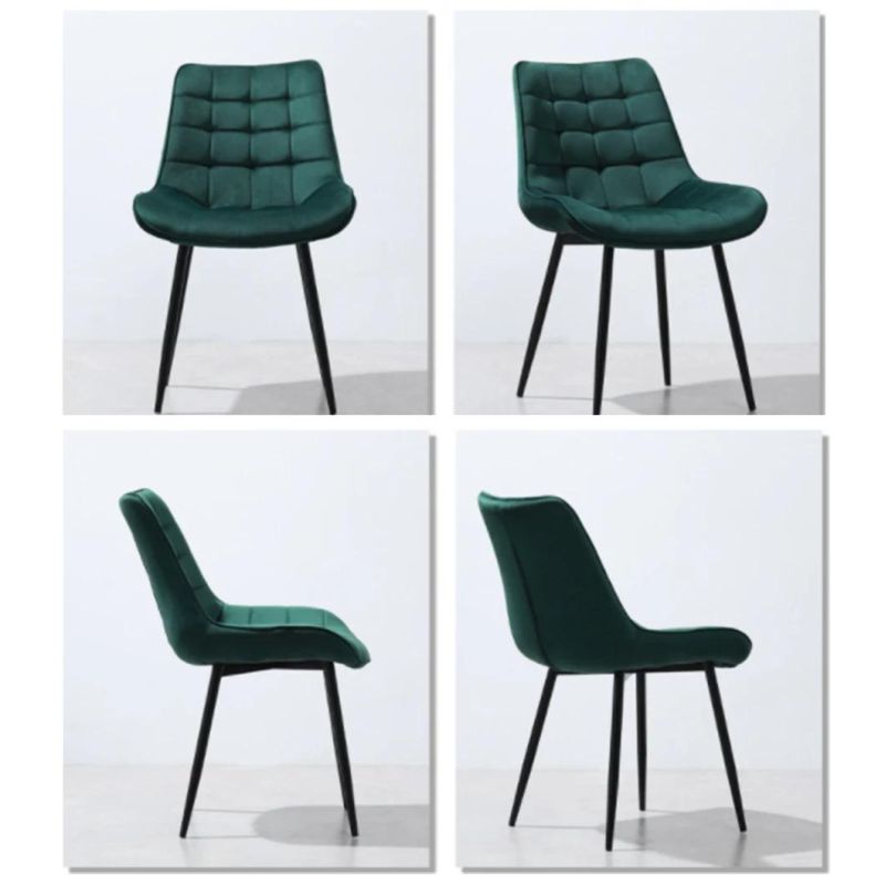 Tufted Fabric Dining Chair Wood Fabric and Metal Leg Dining Chair Modern Velvet Fabric Living Room Chair