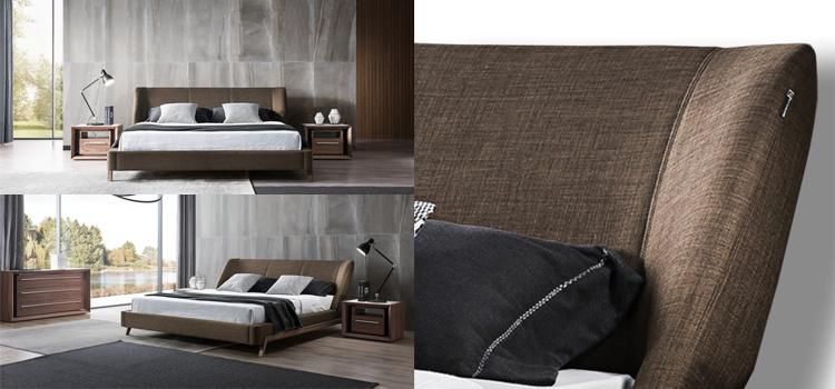 King Size Bed Bedroom Home Furniture Bed Set Fabric Bed with Soft Headrest Gc1713