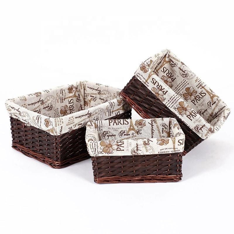 Wicker Basket Woven Gift Basket Empty Rectangle Willow Storage Basket with Fabric Lining