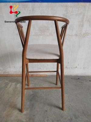 Restaurant Use Solid Wood High Quality Kitchen High Counter Chair with Branch Design Backrest Fabric Cushion Bar Stool