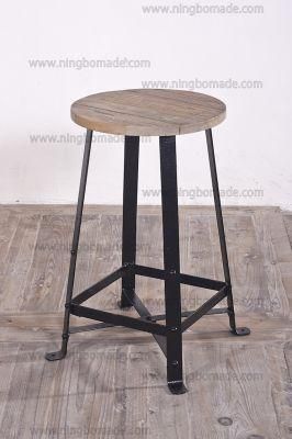 Nordic MID Century Furniture Nature Reclaimed Elm and Rustic Iron Stool