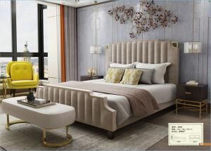Light Luxury Bedroom Furniture Modern Fabric Bed with Golden Stainless Steel (989)