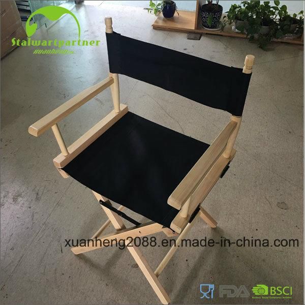 Foldable Outdoor Poplar Wood Blue Sling Beach Chair