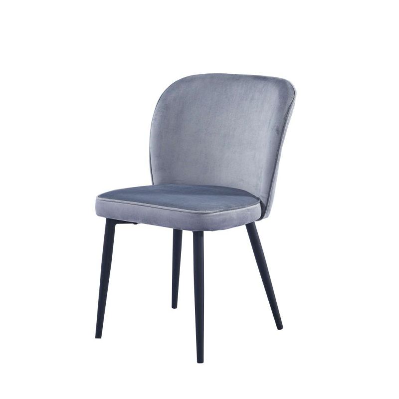 Hot Selling Grey Velvet Fabric Dining Chair with Black Powder Coating Legs