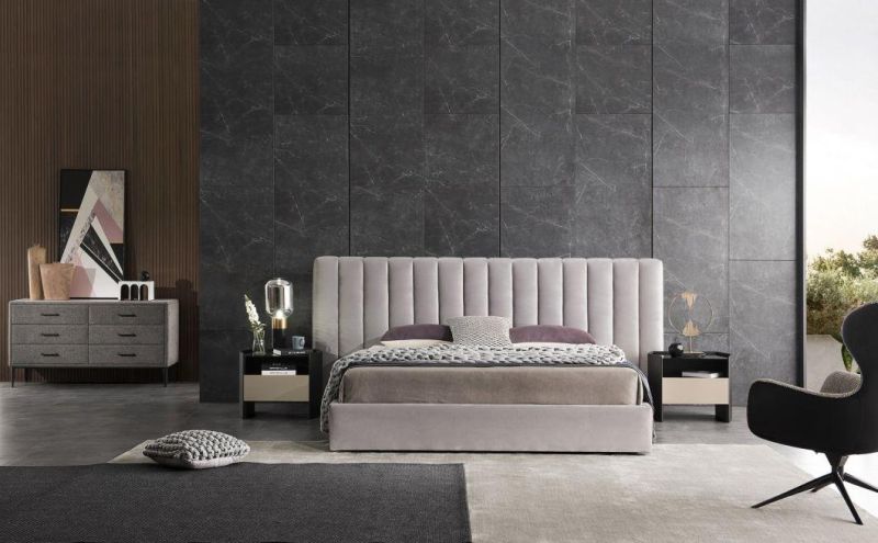 Grand Extended Vertical Tufted Headboard Beds Modern Bedroom Furniture Set Leather King Size Storage Bed