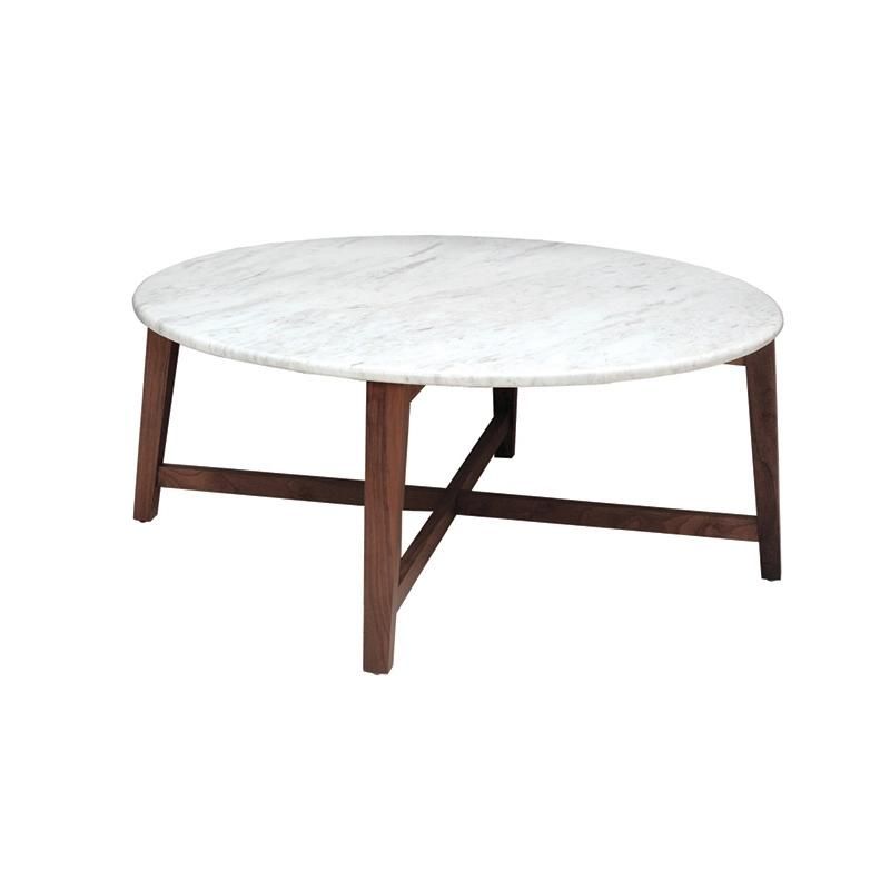 China Supplier Round Marble Top Wooden Home Furniture Living Room Walnut Solid Wood Frame Combination Tea Table Coffee Table
