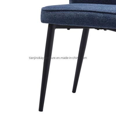 Hot Sale Dining Room Chair Blue Fabric Dining Chair with Black Metal Legs