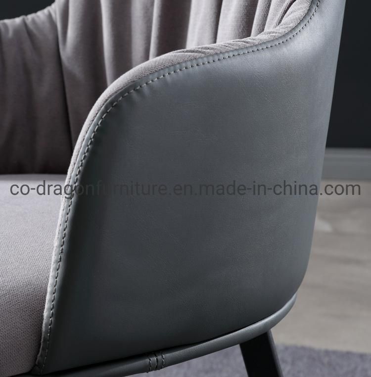 Modern Leather Fabric Furniture Dining Chair with Black Metal Legs