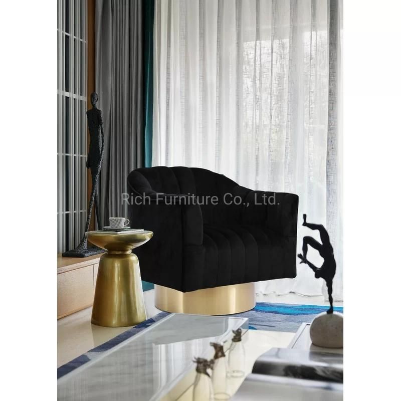 Modern Sofa Chair Fabric Velvet Black Upholstery Armrest Chair Metal Frame