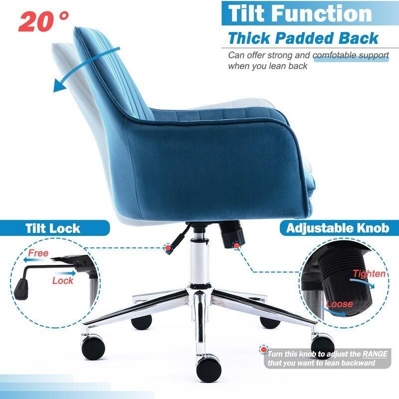 Velvet Seat Chair with Metal Gas Rod Swivel with Wheel Foot Office chair