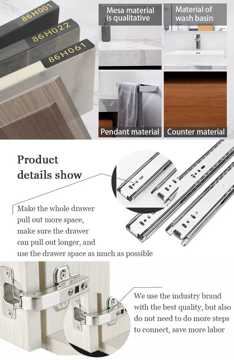 PA Furniture Luxury Double Basin Vanity Sink PVC Storage Bathroom Cabinet