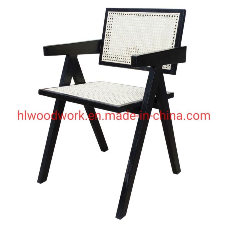 K Style Rattan Chair Dining Chair Ash Wood Frame Black Color Outdoor Chair Resteraunt Chair Hotel Chair