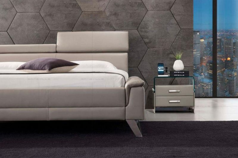 Chinese Factory Bedroom Functional Furniture King Size Leather King Bed with Storage Box