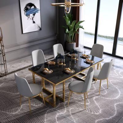 Foshan Modern Luxury Restaurant Metal Glass Top Home Furniture Dining Table