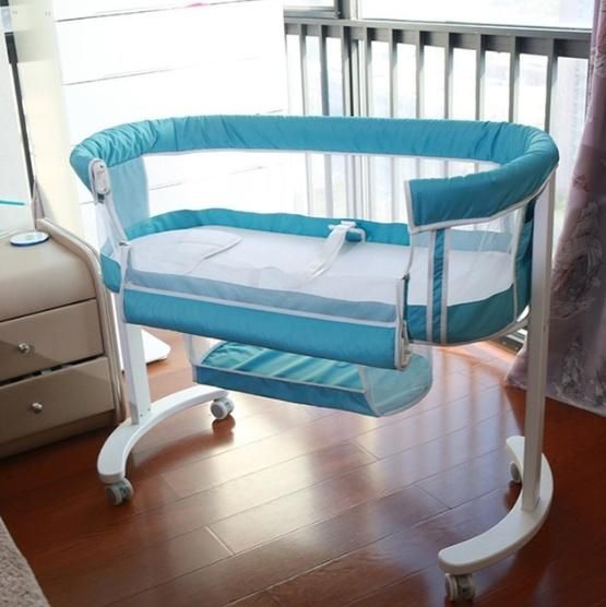 Solid Wood Bed for Newborn Baby Bed with Roller Bed Net Can Be Splice Big Bed Solid Wood Bed Can Be Moved