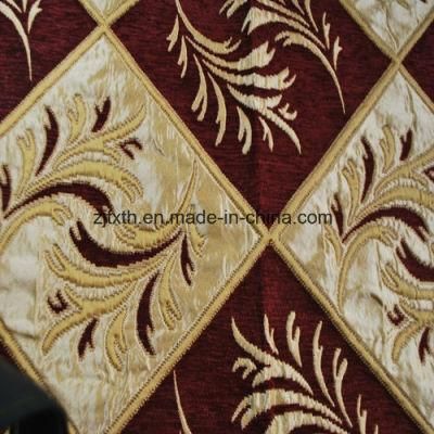 Leaf Pattern Chenille Upholstery Fabric by Red Color