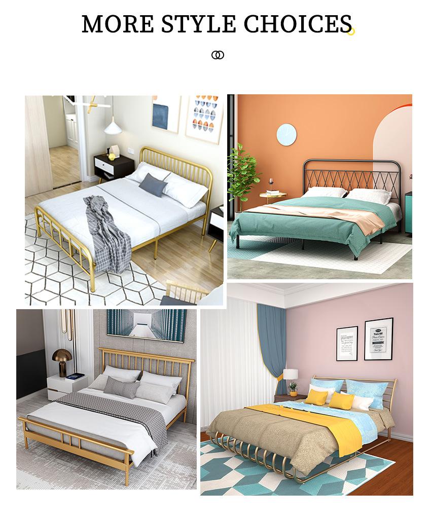 Modern Villa Bedroom Furniture Fabric Cushion Metal Double Bed