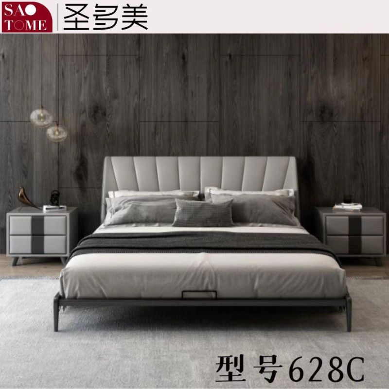 Dark Grey West Leather Solid Wood Frame King Bed