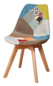 2021 France Design Patchwork Dining Chair Fabric Dining Chair with Beech Wood Legs