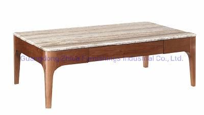 Natural marble Table Coffee Table with Walnut Wood