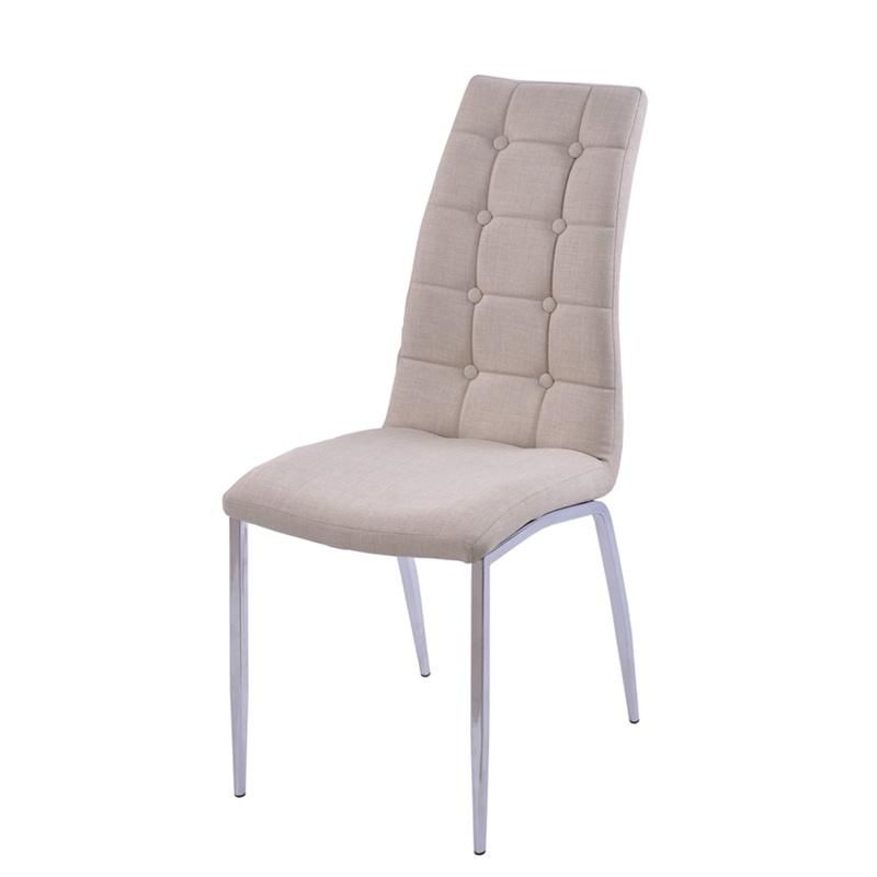 Contemporary Restaurant Upholstered Chrome Leg White Gray Fabric Dining Chairs