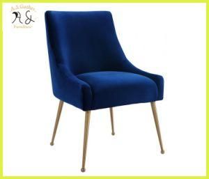 Navy Blue Velvet Cafe Dining Chair with Metal Legs