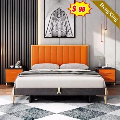 Cheap Price Living Room Furniture Double Size Solid Wood Frame Hotel Leather Bed Bedroom Set