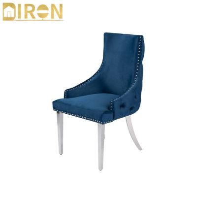 Modern Design Arm Metal Dinner Velvet Leisure Fabric Dining Room Gold Chrome Leg Upholstered Dining Chair