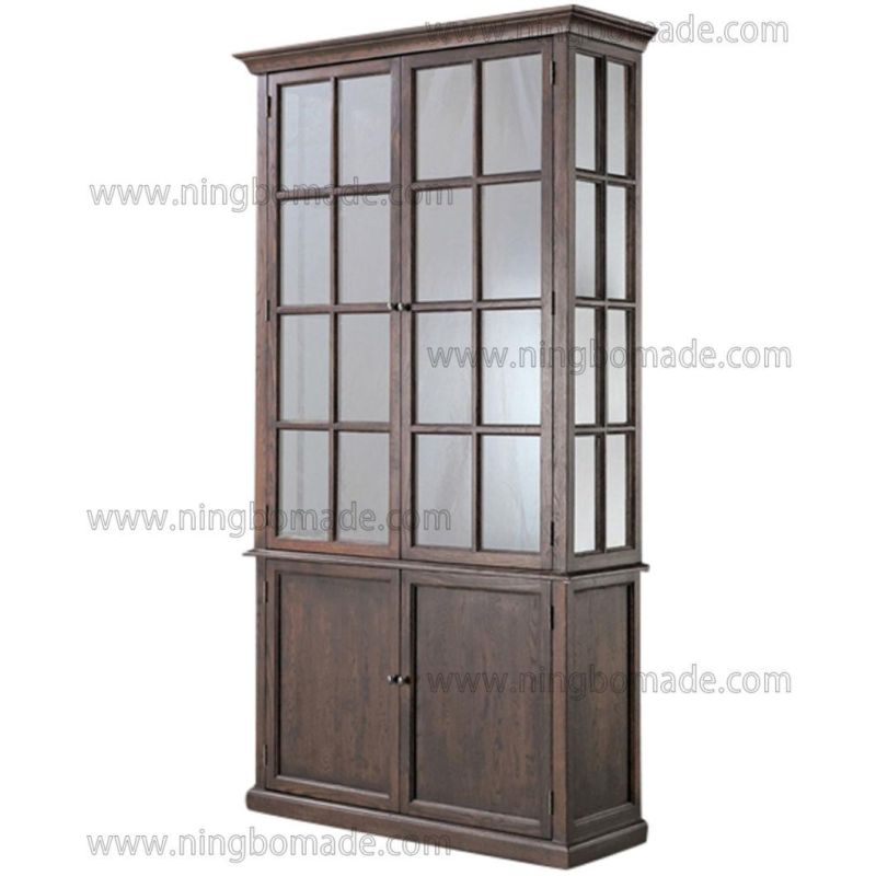 Classic French Countryside Vintage Style Antique Corner Colletion Solid Oak Wood Nature Oil 2 Doors Cupboard Hutch Cabinet