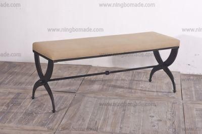 Nordic MID Century Furniture Fabric and Black with Gold Iron Long Bed End Stool