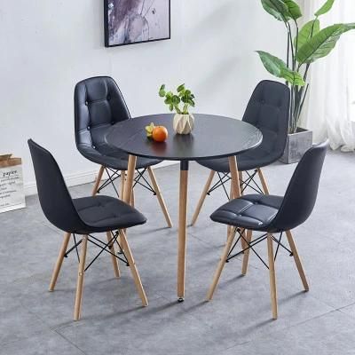 Grey Comfortable Modern Dining Chair with Leather Seat Solid Beech Wood Leg