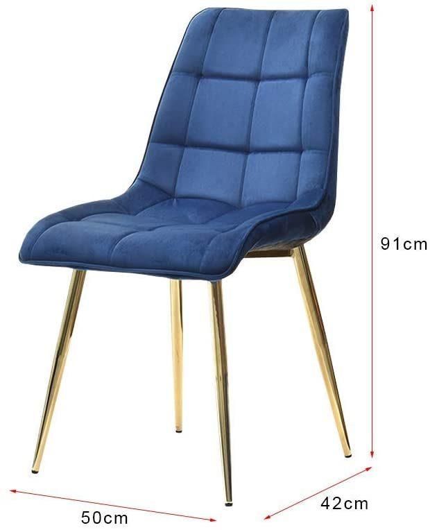 Upholstered Chair Vintage Look with Velour Cover in Blue and Steel Legs in Gold Color