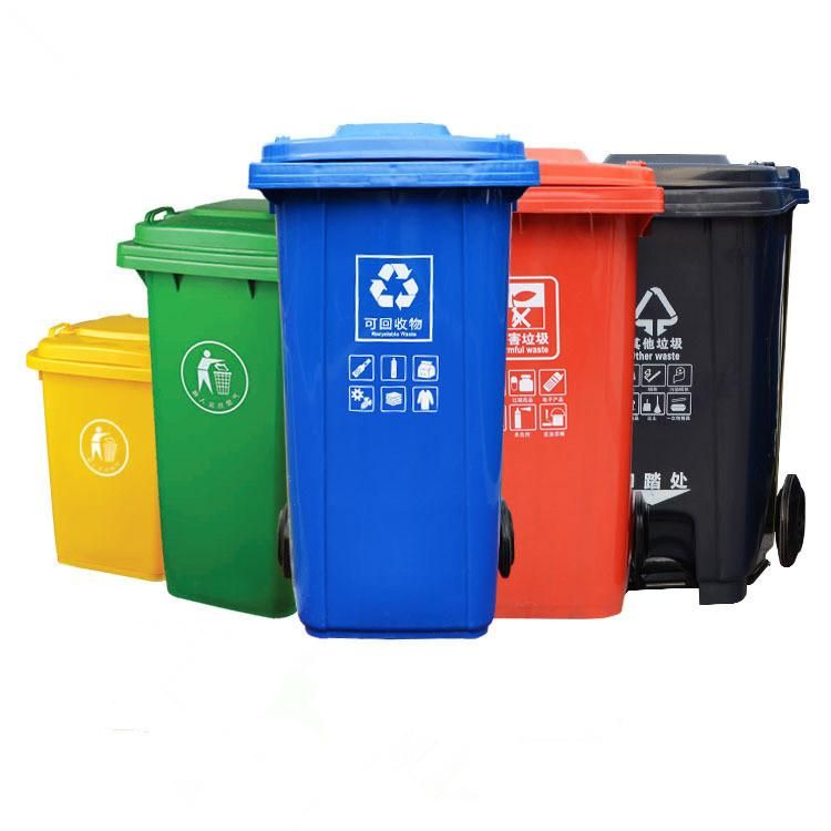 Community Outdoor Pedal Plastic Sorting Large Trash Bin Sanitation Trailer Trash Bin