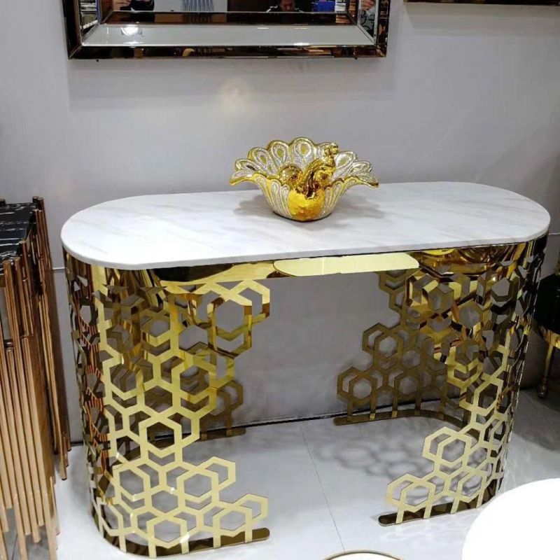 Luxury Gold Stainless Steel Frame Marble Dining Table Top Commercial Elegant Dining Table Sets