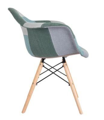 Colorful Patchwork Dining Chair with Beech Wood Legs for Room Using