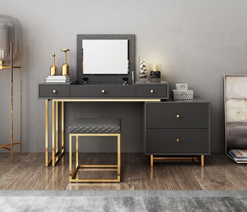 Modern Simple Metal Frame Dresser Table with Mirror and Drawers