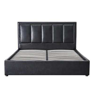 2022 Latest European Design Bedroom Furniture Gas Lift Storage Fabric PU Leather Full Size Bed