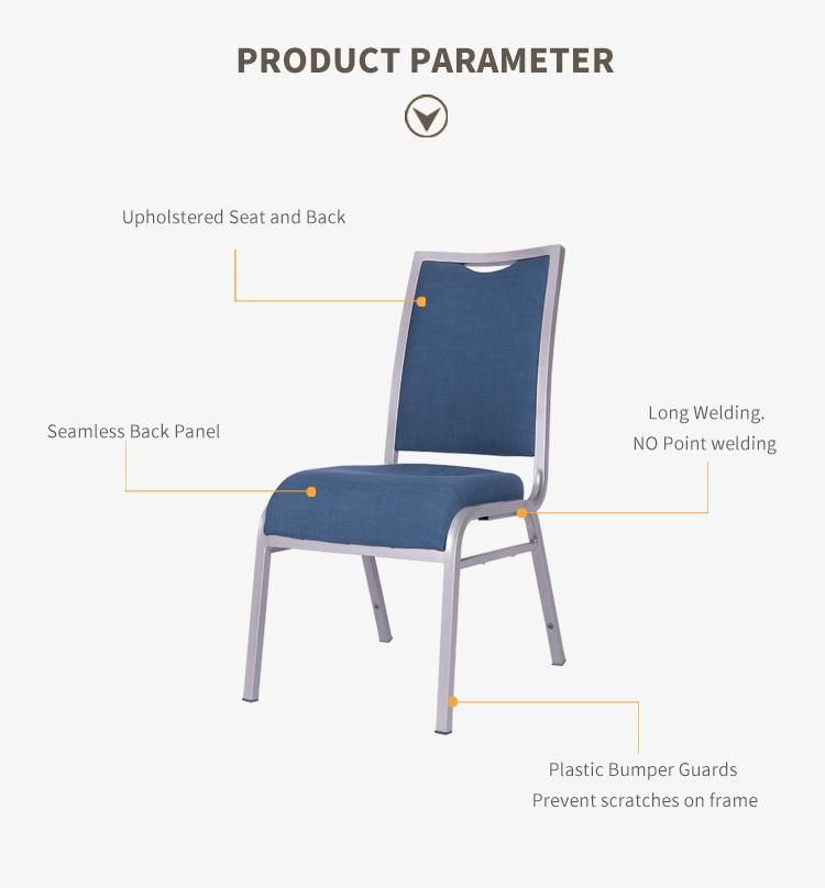 China Manufacturing Commercial Furniture Blue Linen Fabric Stacking Wholesale Banquet Chairs