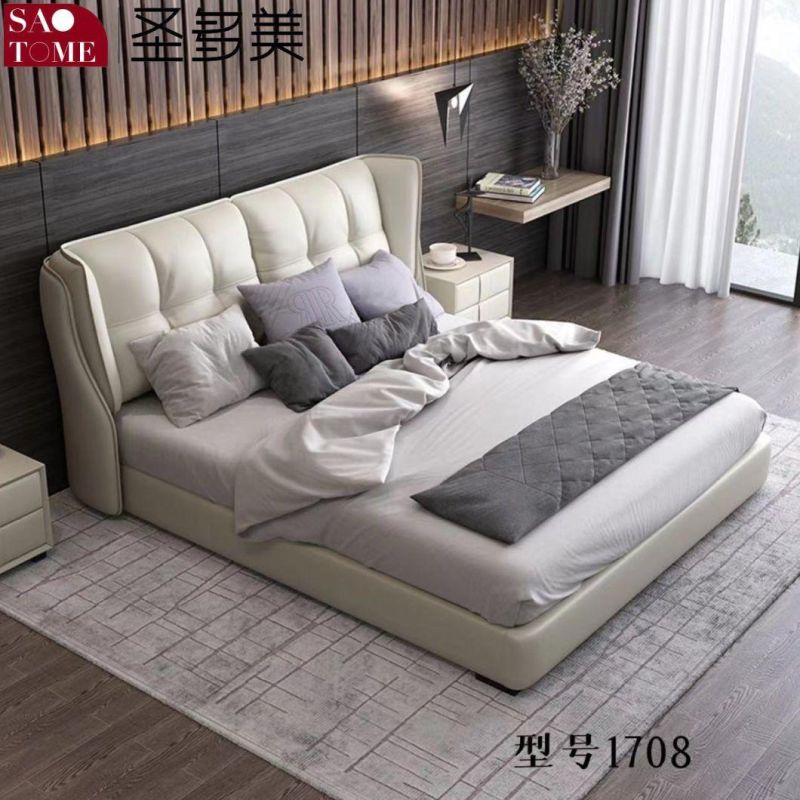 Home Furniture King Size Modern Luxury Warm White Leather Bed
