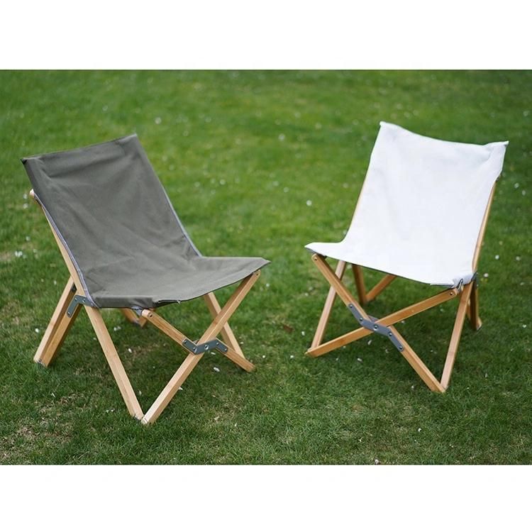 Customized Beach Chair Beech Linen Fabric Easy Foldable Outdoor Camping Folding Wood Chairs