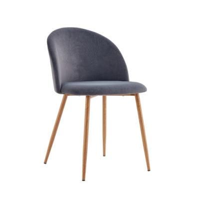 Hot Sale Nordic Style Comfortable Metal Legs Gold Grey Hotel Furniture Leisure Velvet Dining Metal Chairs