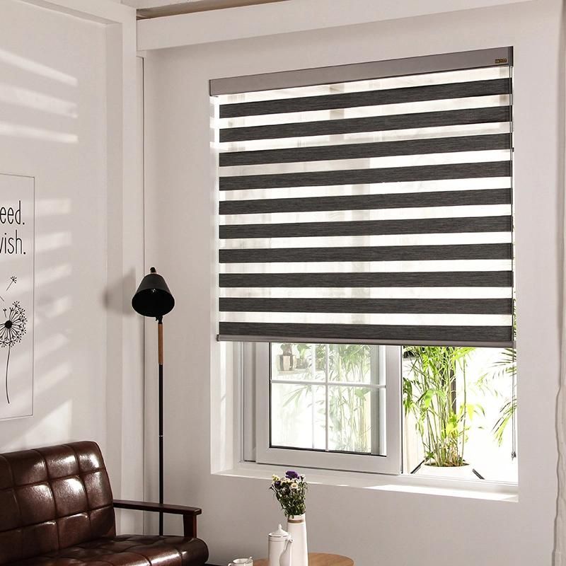 Zebra Roller Shade Blinds Horizontal Stripes Window Curtain Day and Night Blind Dual Layer Shades Custom Made Dark Gray
