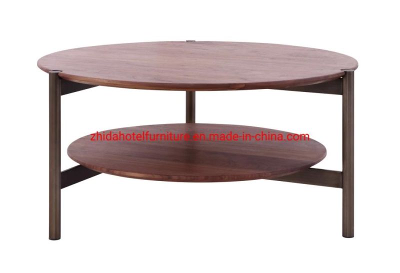 Foshan Supplier Hotel Home Living Room Furniture Modern Center Table Wooden Top Side Table Round Coffee Tea Table