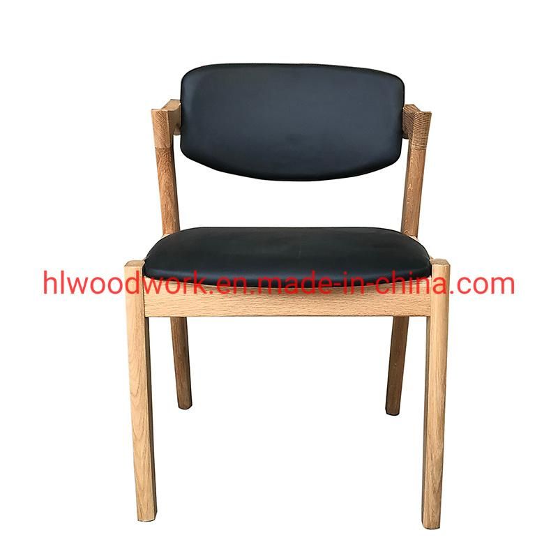 Office Furniture Oak Wood Z Chair Oak Wood Frame Natural Color Black PU Fabric Cushion and Back Dining