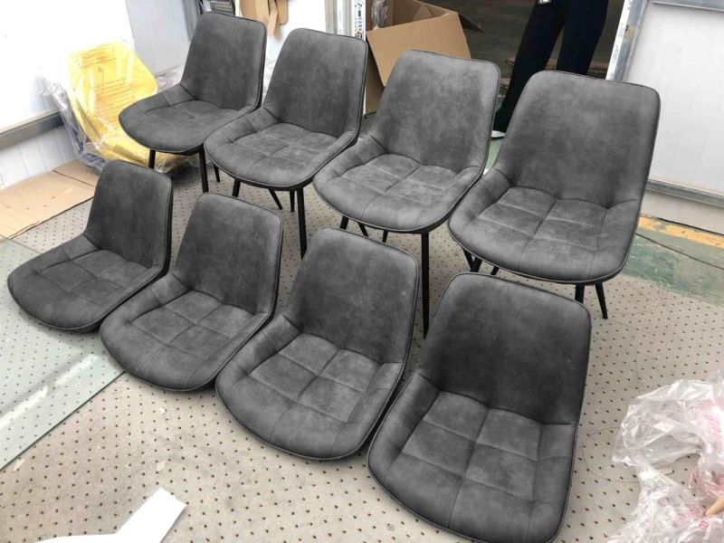 Factory Supply Best Seller Dark Grey Fabric Dining Chair with Four Black Painting Legs