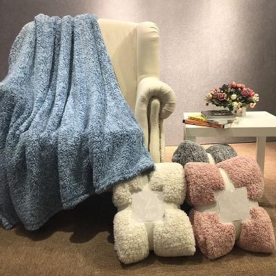 100% Polyester Super Soft Blue Melange Sherpa Sofa Bedding Blanket