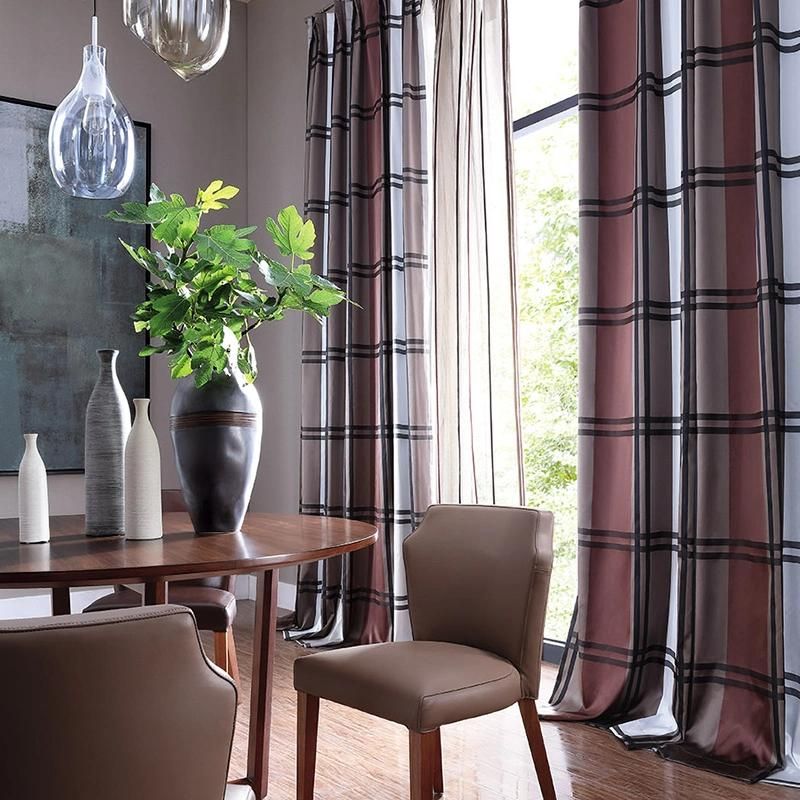 Zhida Home Textile Nice Modern Design 100%Polyester Lattice Fabric Window Curtain with Sheer for Hotel